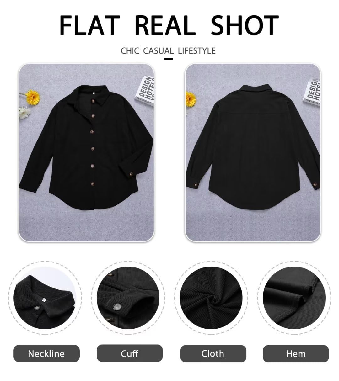 ZOLUCKY Womens Shackets Jacket Plus Size Long Sleeve Button Down Shirts Blouses Tops