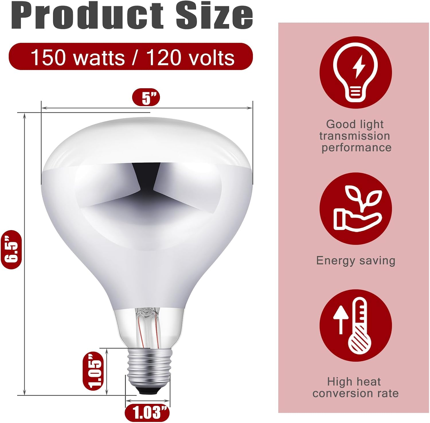 VIHOSE 4 Pack 150 Watt Heat Lamp 120v R40 Heat Lamp Bulbs Glass Incandescent Light Bulbs Incandescent Heating Lightbulbs for Reptiles Chicks Food Puppies Bathroom, Use E26 Base (Silver, Red)