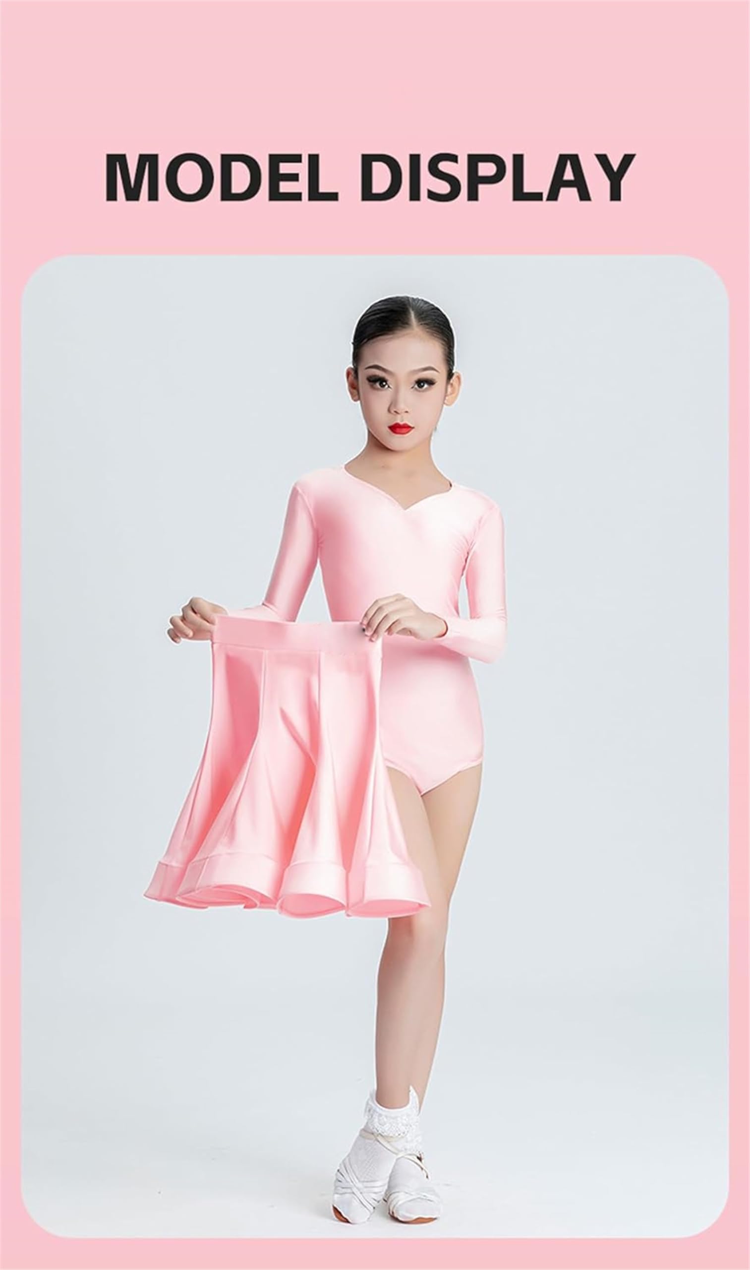 Vestido de Baile Latino de Rumba Y Samba de Manga Larga para Niñas, Disfraz de Baile de Salón, Falda de Práctica, Ropa de Baile de Competición (140 cm)