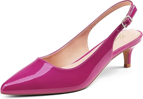 GENSHUO Tacones bajos de gatito para mujer, zapatos elegantes con punta cerrada y puntiaguda, correa en el tobillo, zapatos formales cómodos