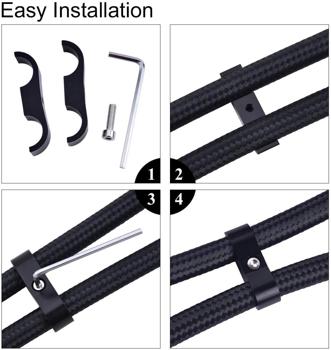 EVIL ENERGY 10FT 6AN Nylon Stainless Steel Braided PTFE E85 Fuel Line Bundle with 4pcs/Pack Fuel Hose Separator Clamp