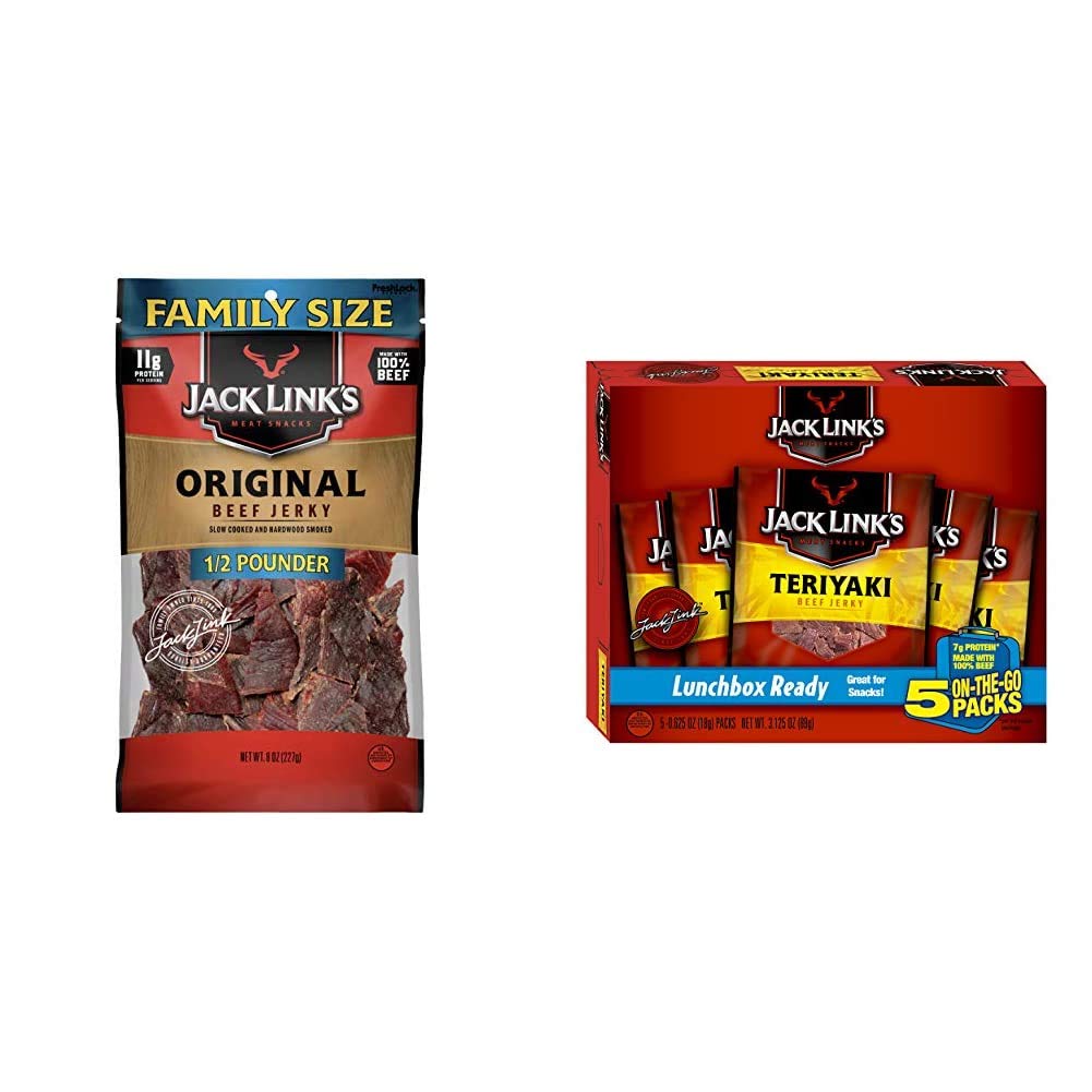 Jack Link's Beef Jerky Original and Teriyaki Flavor Bags - Protein-Packed Meat Snacks