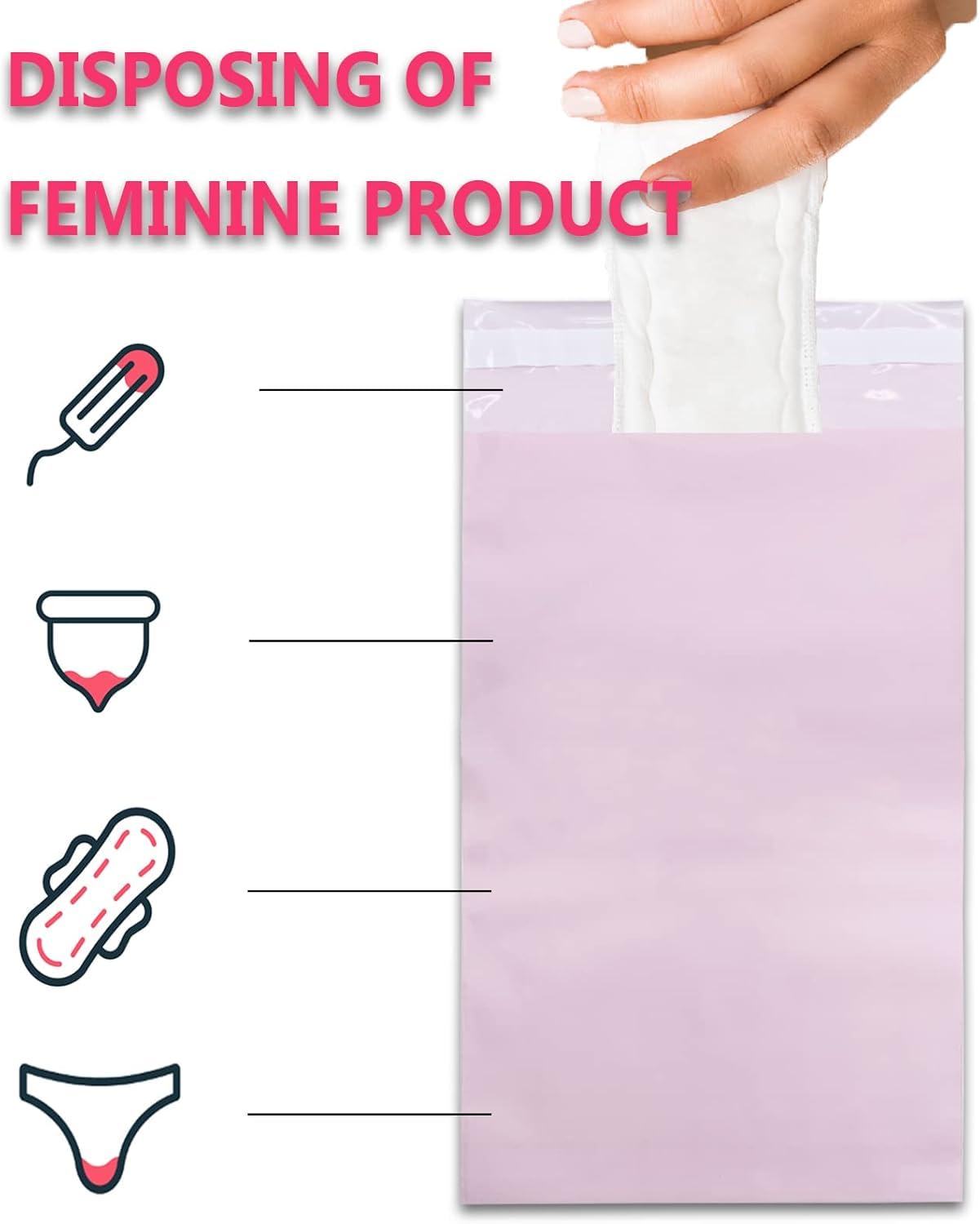 Pristu Sanitary Napkin Disposal Bags, Pink Feminine Hygiene Disposal Bags, Self-sealing Seals, Women Sanitary Disposal Bags, Privacy Protection, Disposal Sanitary Napkins, Tampons (50) 3