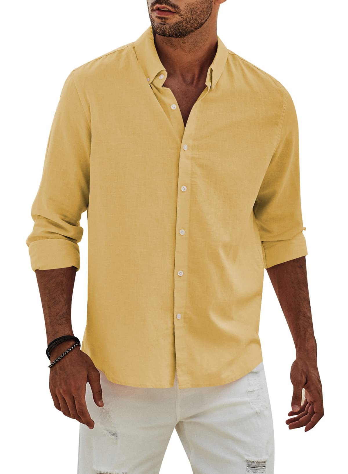 Elegancity Hemd Herren Leinenhemd Langarm Freizeithemd Leinen Shirts Casual Langarmhemd Baumwolle Western Hemden Regular Fit