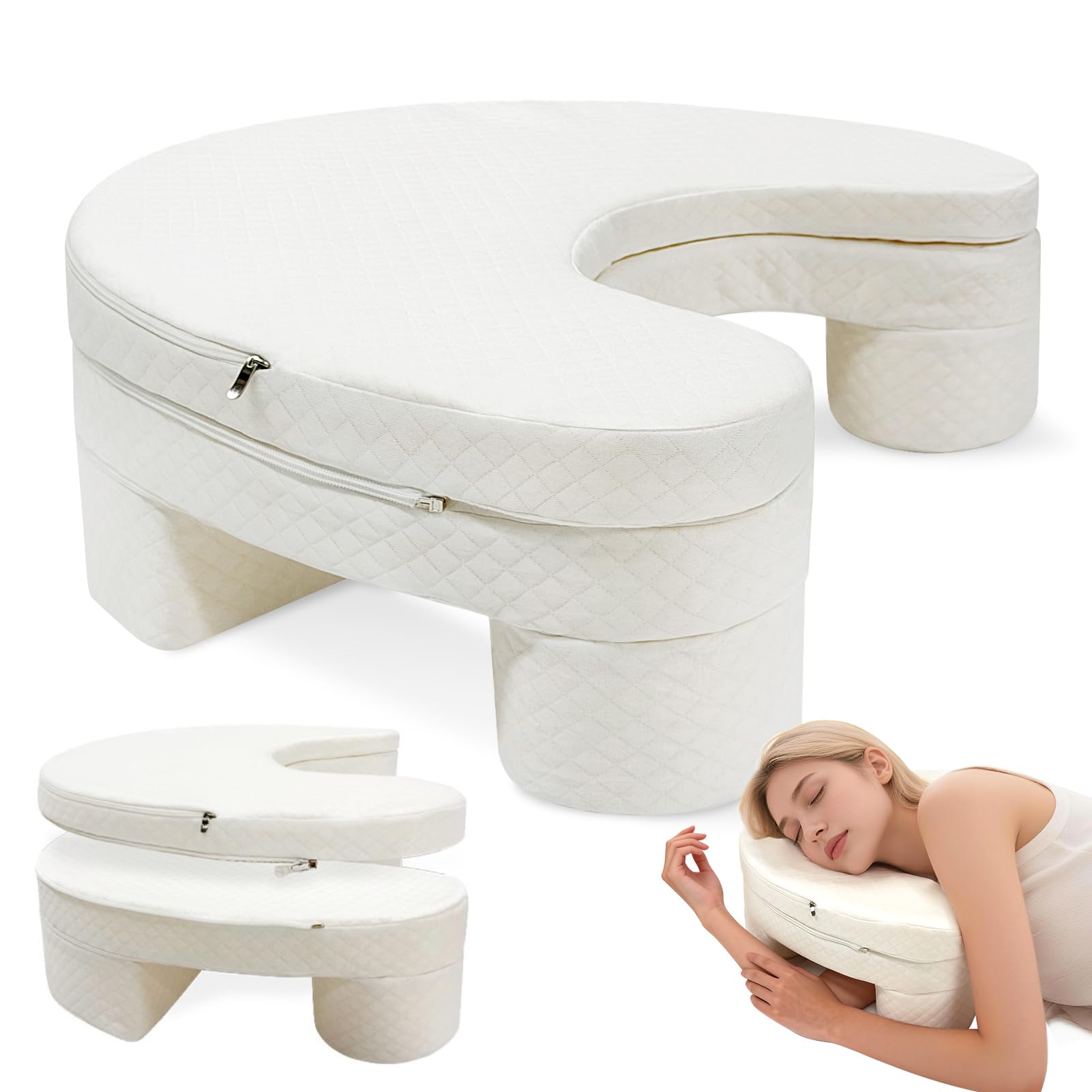 Photo 1 of *** A LITTLE DIRTY*** JZHLLA Adjustable Height Side Sleeper Pillow with Arm Holes, Ergonomic Side Sleeping Pillow(2"+3.5") for Neck and Shoulder Support, Breathable Mesh Cover for Left & Right Side Sleepers