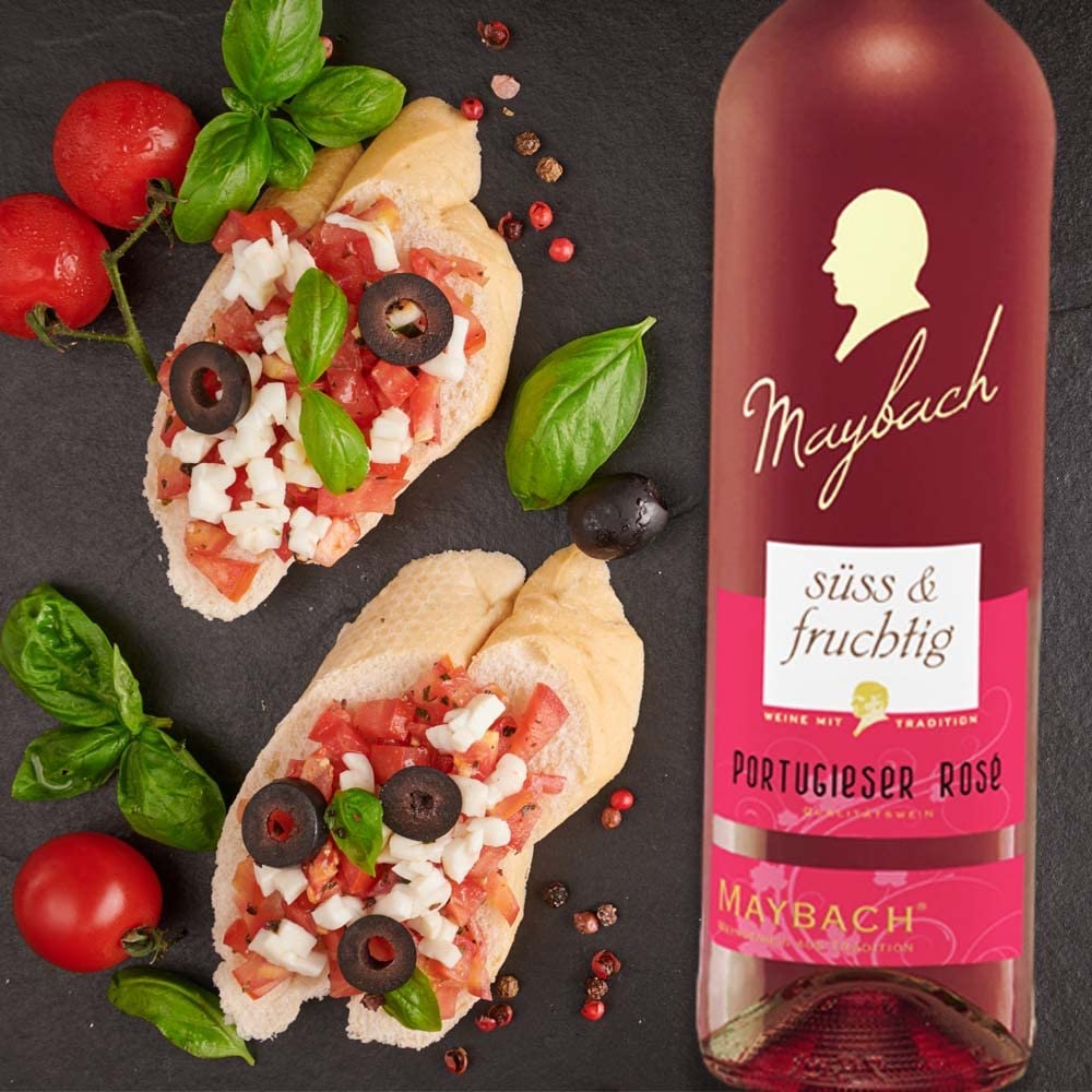 Maybach Portugieser Rosé QbA, süß&fruchtig, sortenreines Weinpaket + VINOX Winecards (6x0,75l)