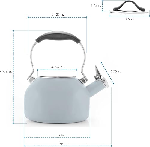 Miniatura 3 de Chantal Hervidor de 1.8 cuartos de galón, serie Oolong, esmalte premium en acero al carbono, silbido, calefacción uniforme y hervir rápido (blanco)