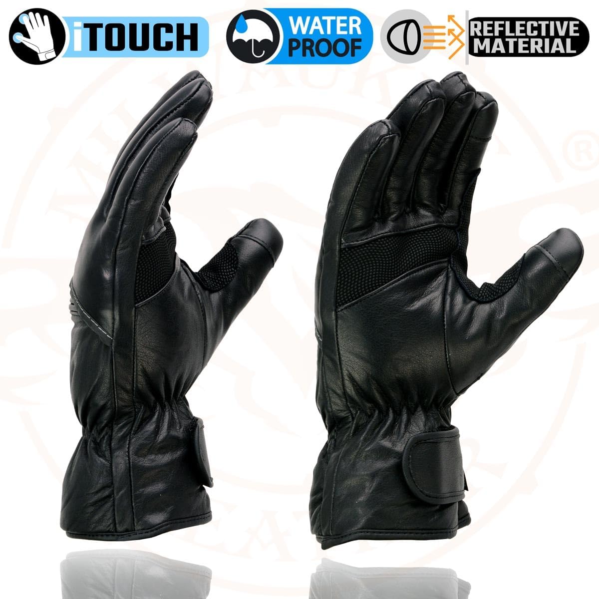 Milwaukee Leather MG7551 Men's Black Cowhide Leather Gauntlet Motorcycle Hand Gloves W/i-Touch Screen and Waterproof - Image 6