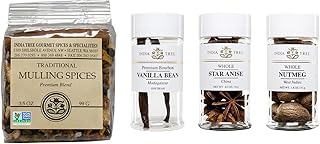 India Tree Winter Holiday Spice Gift Pack - Mulling Spices, Bourbon Vanilla Bean, Star Anise, and Nutmeg - 6.5 Ounces Total