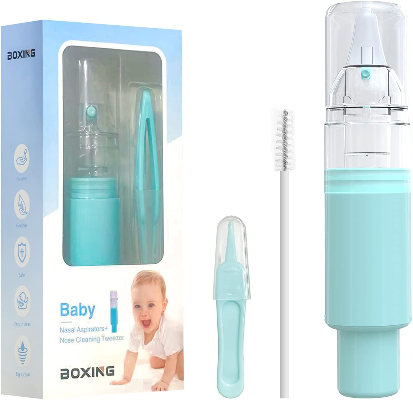 Silent Baby Nasal Aspirator,Portable Nose Sucker,Mucus Suction Pump, Booger Picker,Snot Cleaner for Newborn Infants and Toddlers；Essential Baby Stuff for New Mom(No Damage to The Baby's Nasal Cavity)