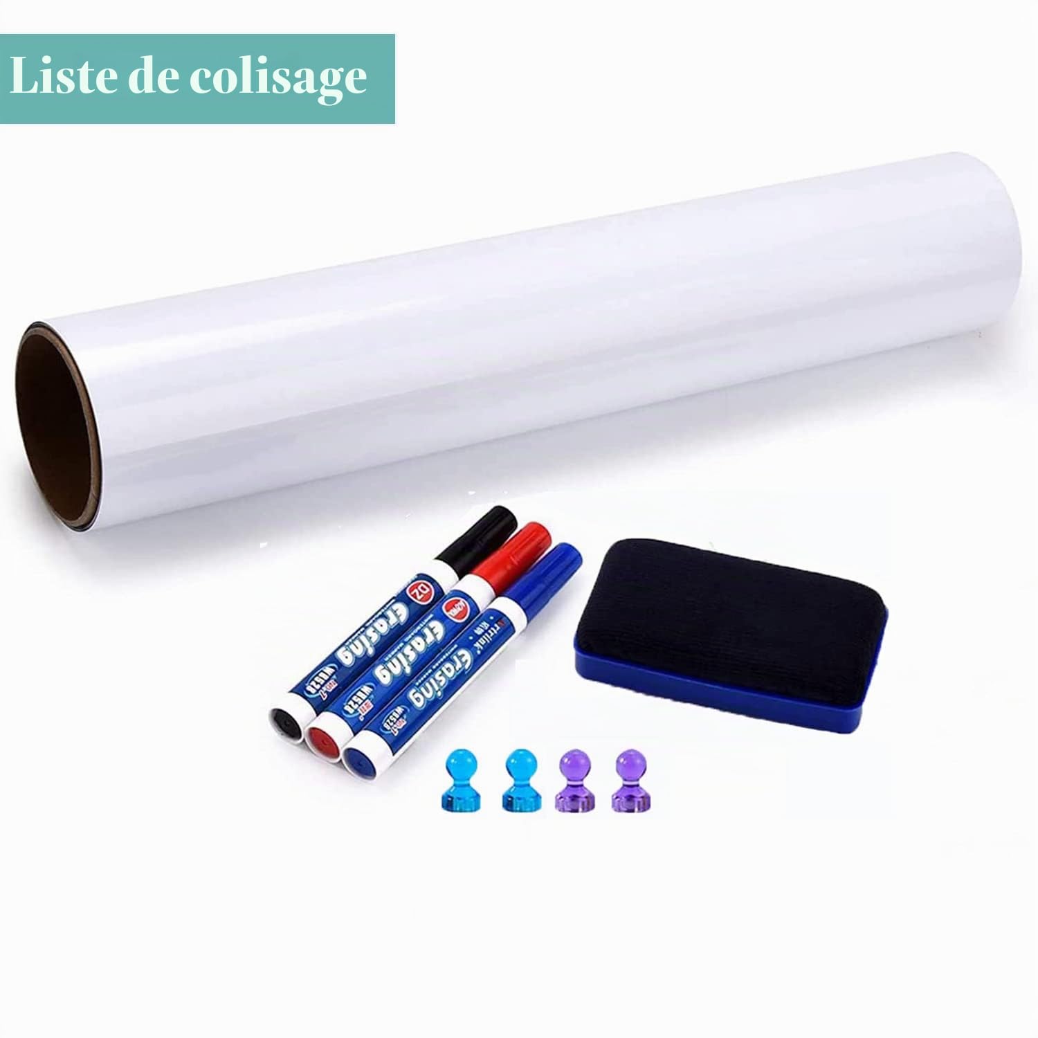 Tableau blanc adhésif magnétique, 60 * 100cm effacable tableau magnetique mural, utilisé pour tableau semainier/tableau blanc pour enfants/magnet frigo，incluent effaceur, feutre et aimants
