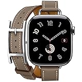 【H 型バックル 】本革 バンド二重巻き for Apple Watch 44mm 45mm 46mm 49mm レディース 超細い 革 交換ベルト 対応 iWatch シリーズ 11 10 9 8 7 6 5 4 SE（グレー）