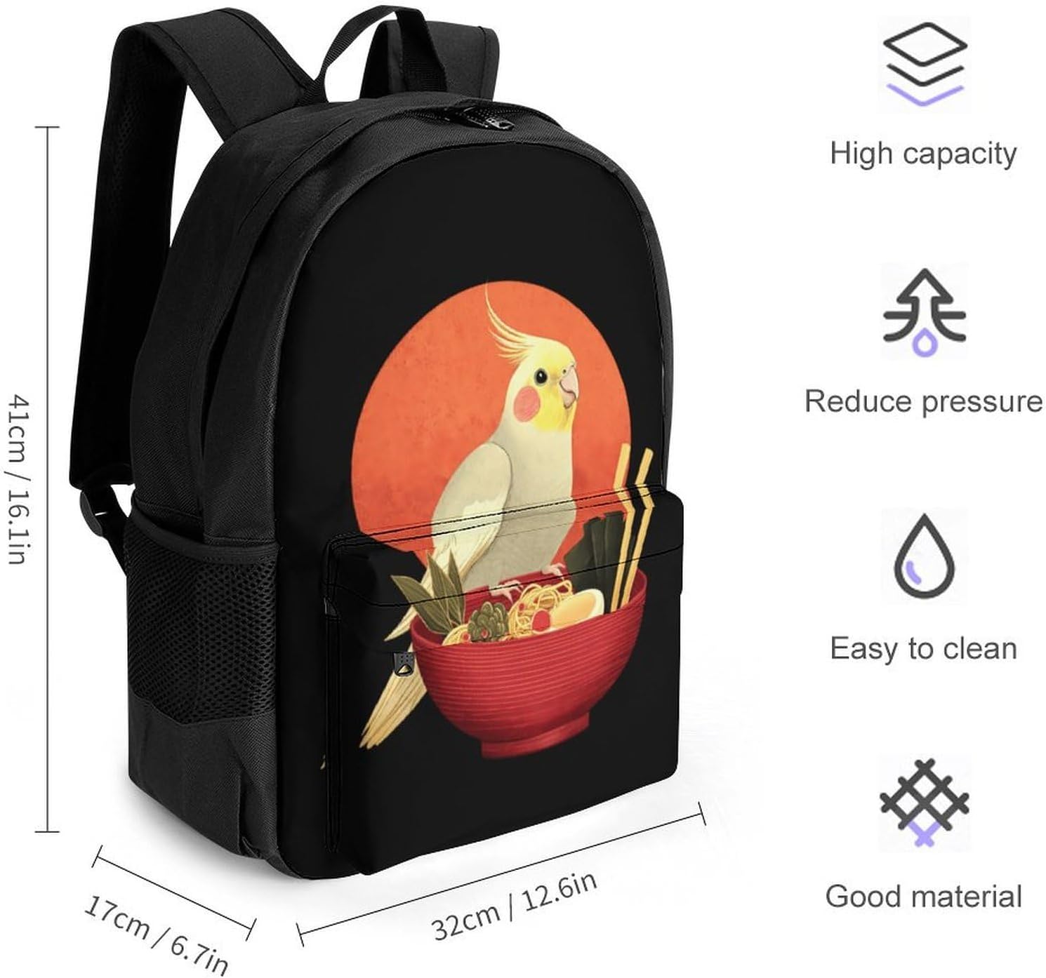 Ramen Cockatiel Backpack Lightweight Backpacks Work Bag
