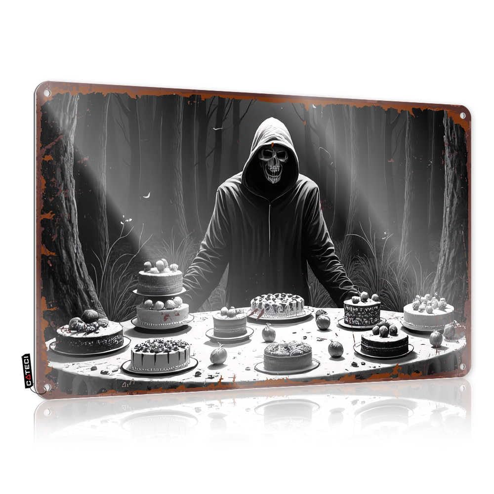 Fzfn Boys Colour Decor Accessories Scandinavian Skull In Hooded Robe Surrounded By Cakes In Dark Forest For Gym - Bedroom Accessories Customizable(30X40cm)