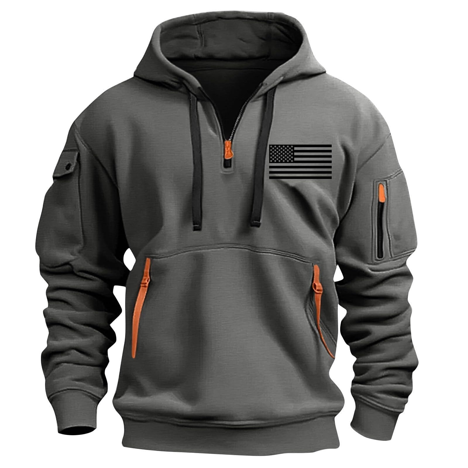 1/4 Zip Pullover Mens Big And Tall Sweater Casual Patriotic Tactical Cargo Long Sleeve Sweatshirt Workout Hoodie Tops