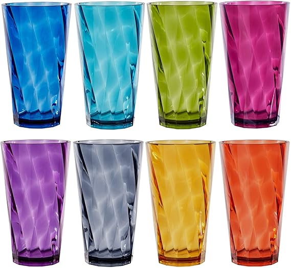 US Acrylic Optix Plastic Reusable Drinking Glasses (Set of 8) 20oz Water Cups in