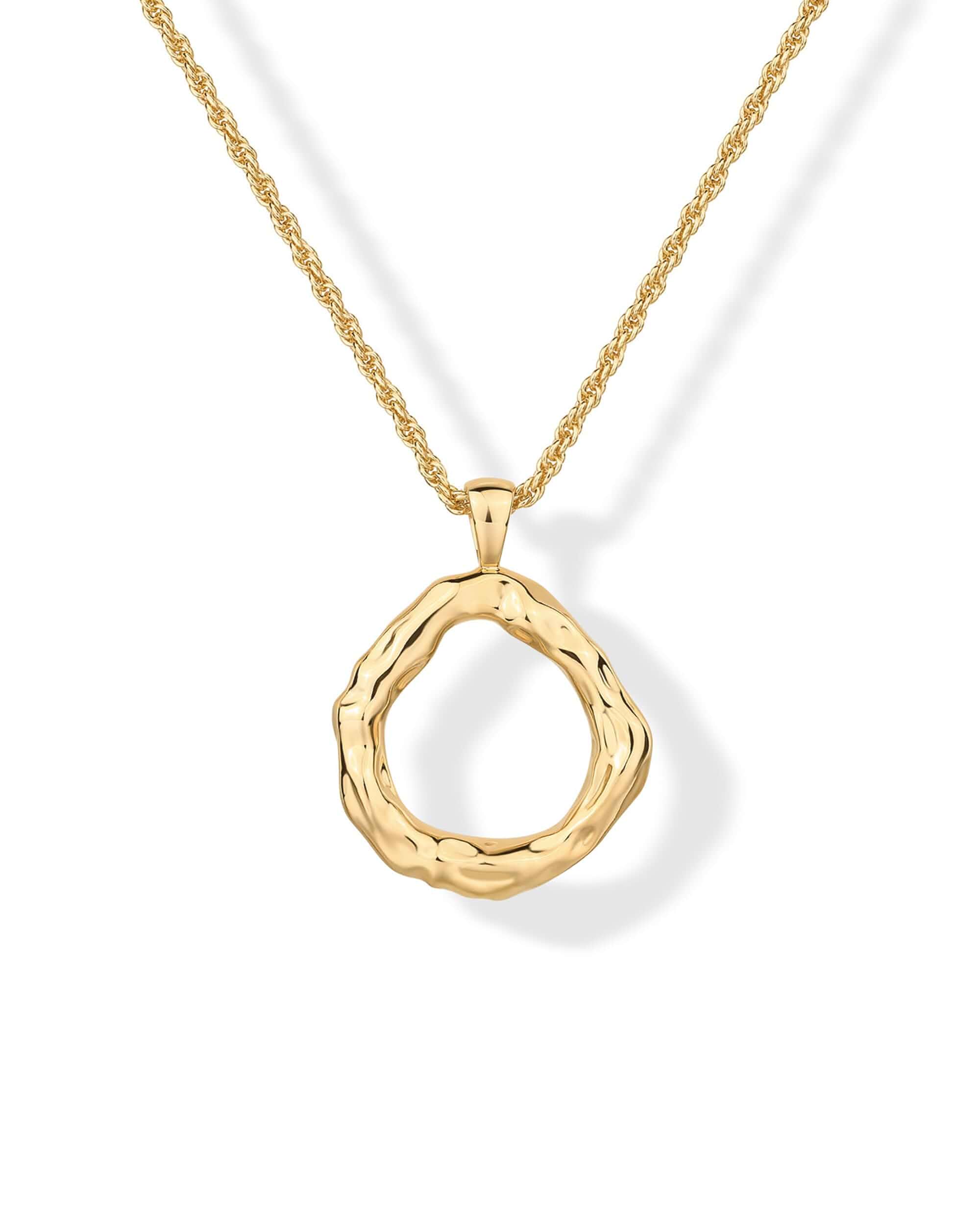 PAVOI 14K Gold Plated Dainty Statement Pendant Necklaces for Women Hammered Circle Beachy Summer Conch Seashell Pendants - Knit Tightened Rope Chain Necklace