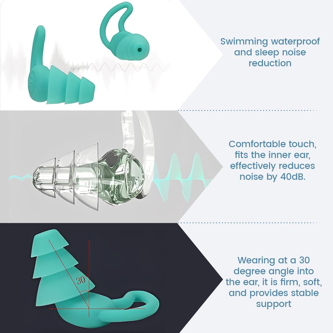 3 Paia Tappi Orecchie Piscina, Tappi per Le Orecchie per Nuoto, Impermeabili Riutilizzabili in Silicone Aggiornati con Riduzione del Rumore Adatti per Attività Impermeabili e a Prova di Rumore - 4