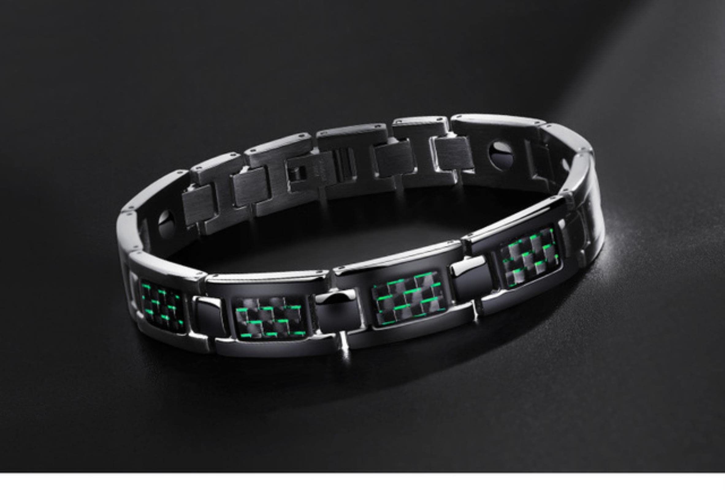 Lmjnl Men's Black Green Blue Carbon Fiber Bracelet Hand Chain Energy Germanium Magnetic Bracelet Stainless Steel Bracelets Bangles