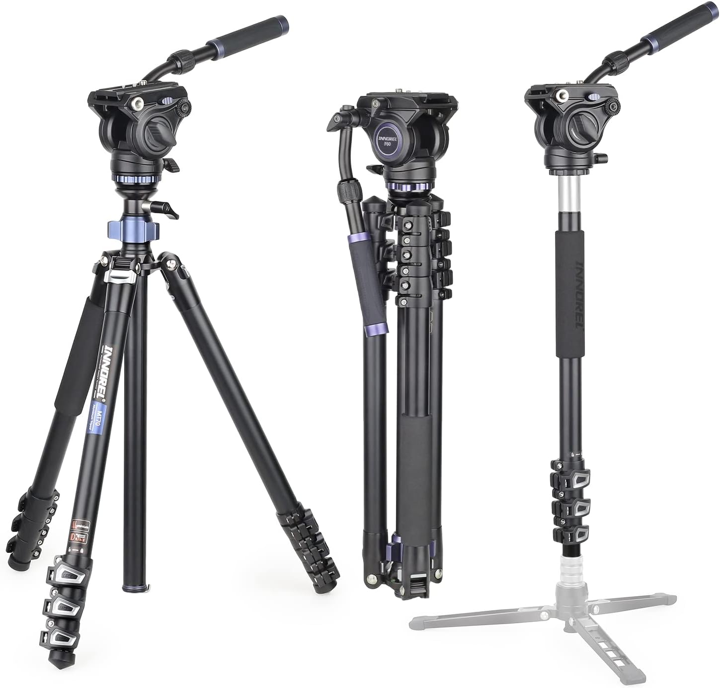 Takama 66 Inch Video Tripod With Fluid Head - 3 Section Aluminum Tripod For Cameras Up To 10 Lbs