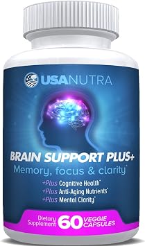 Brain Support Plus for Memory and Focus, Supports Healthy Short Term and Long Term Memory, 1000mg per Day, Made in the USA