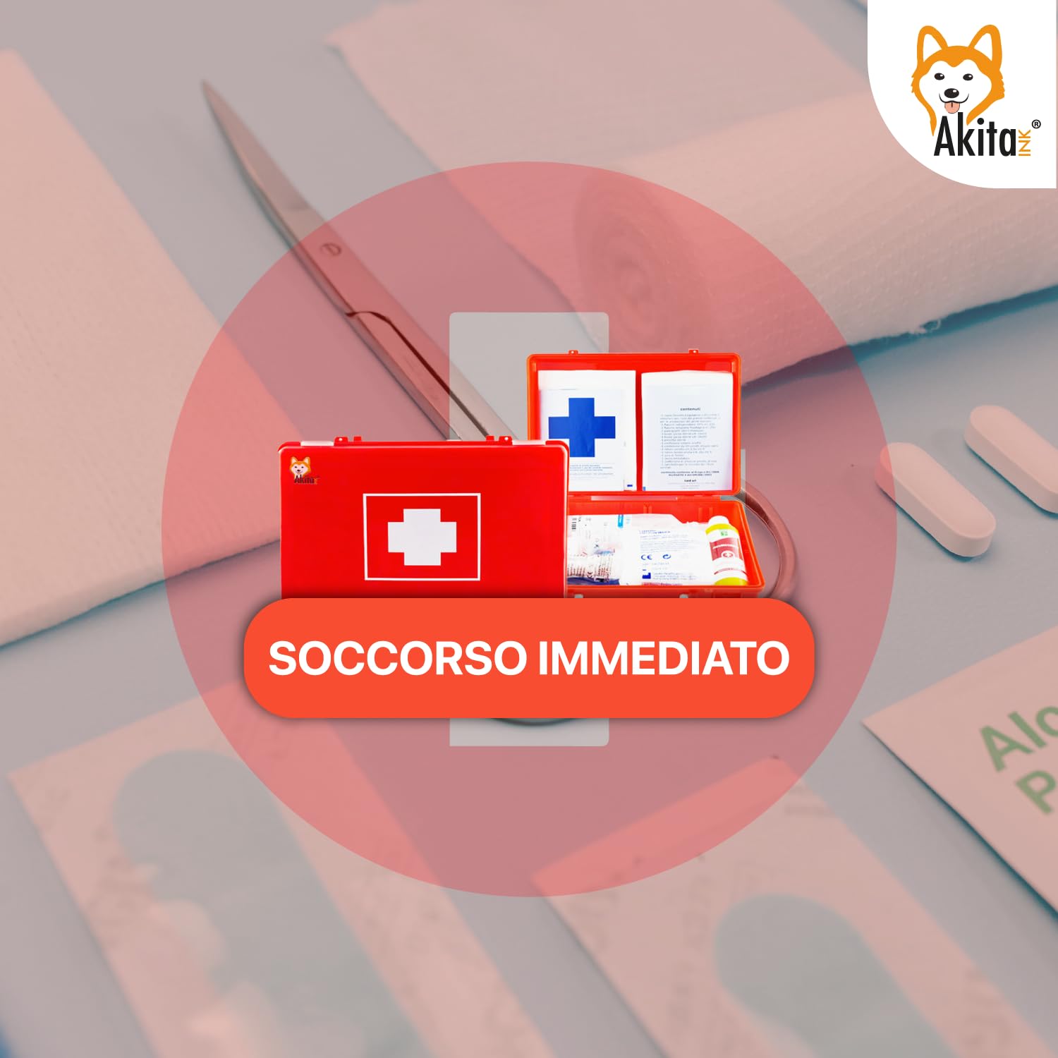 Akitaink Kit di reintegro ALLEGATO 1 SENZA SFIGMOMANOMETRO pacco medicazione per cassetta di pronto soccorso aziendale con un organico di almeno 3 dipendenti, Conforme 388/DL81, Made in Italy