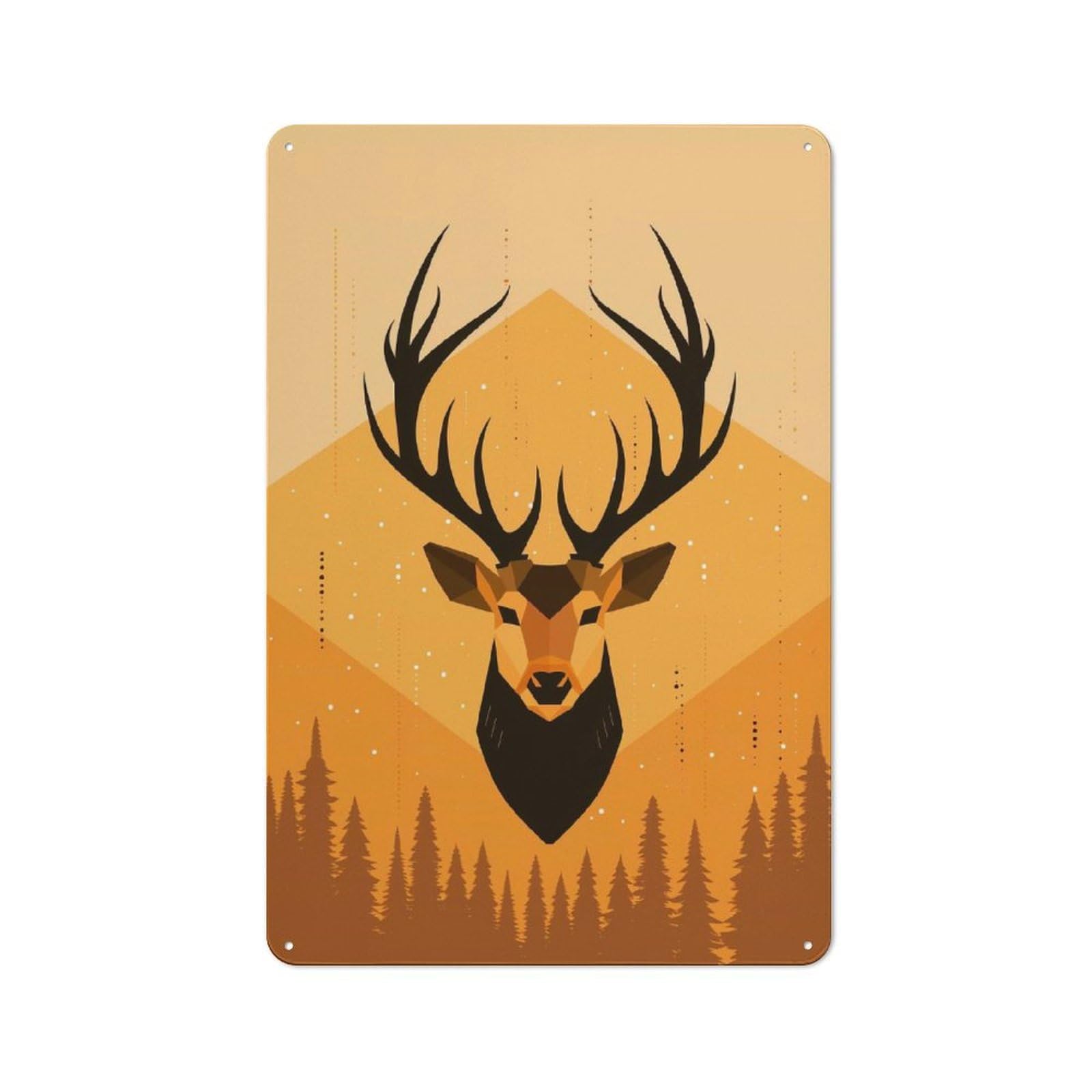 Junmoney Geometric Deer Vector Portrait With Forest De Sign Vintage Tin Sign 30X20cm For Lounge Or Reading Corner, For Reading Corner Decorators