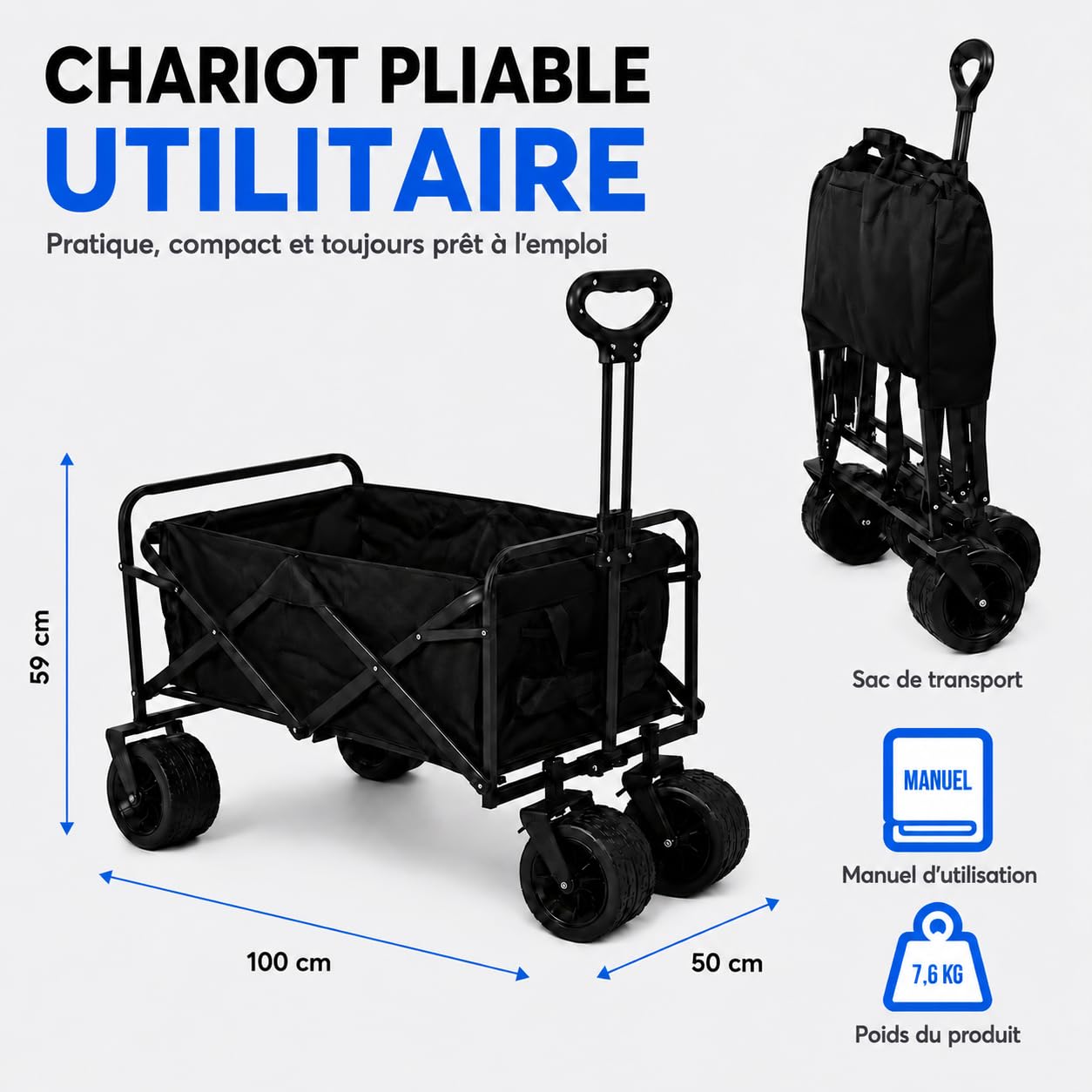 Silvergear® XL Chariot de Plage 150KG | Chariot de Courses | Landau