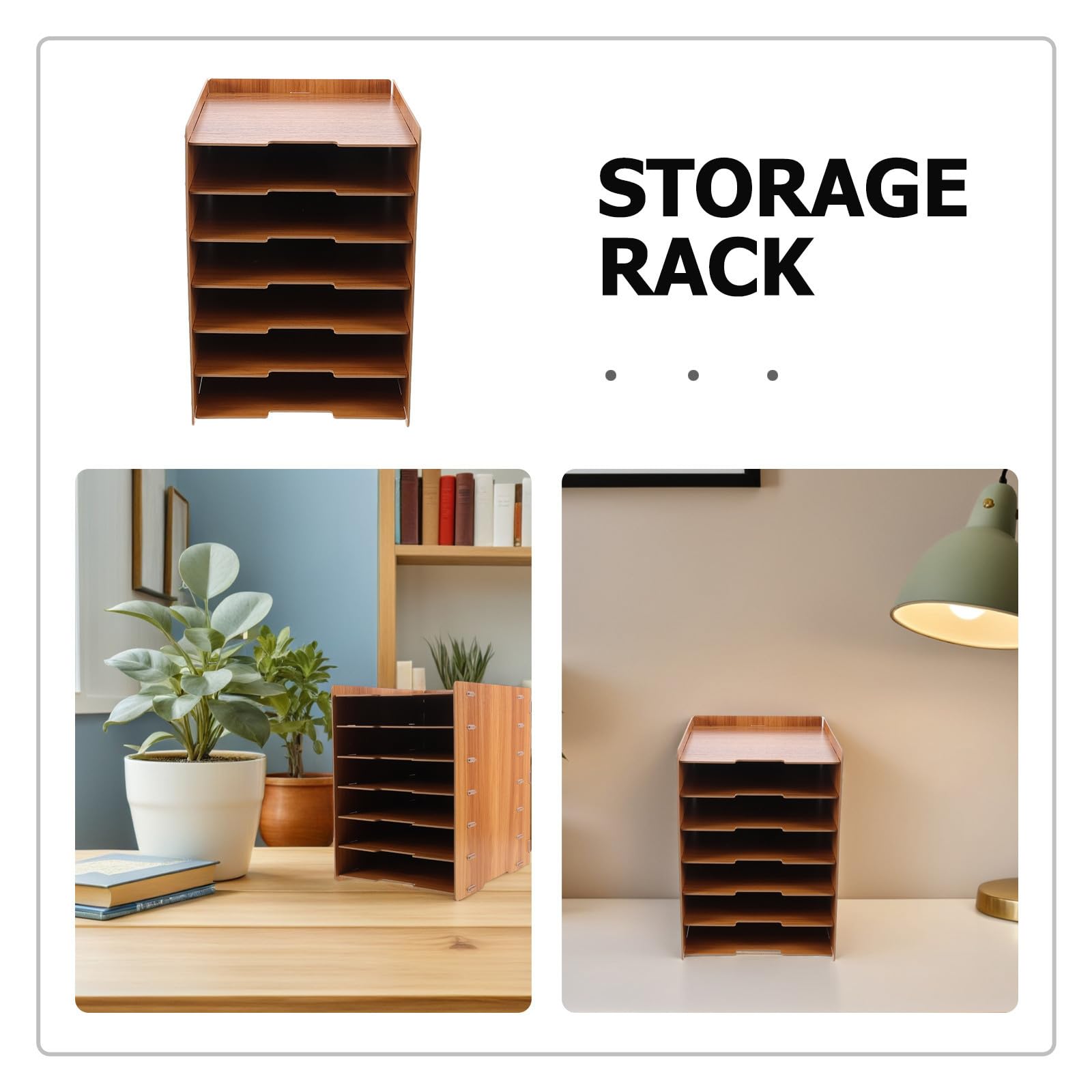 OSALADI Portadocumenti da Scrivania in Legno con 7 Livelli, Struttura Rinforzata e Design Naturale, Organizer Componibile per Ufficio e Spazio di Lavoro