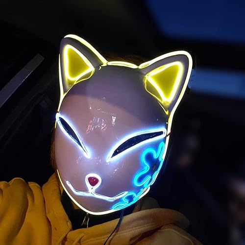 Miniatura 4 de CAFELE 3 máscaras de zorro de Demon Led Slayer, máscara de Halloween, anime japonés, cosplay, máscaras brillantes para fiesta de fiesta de disfraces