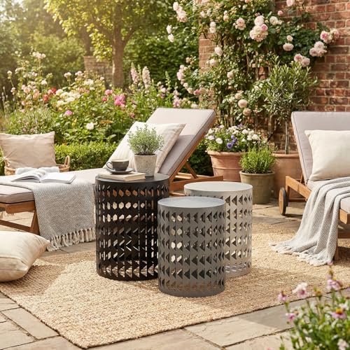 Taburetes Cilíndricos de Metal para Jardín Set de 3 Piezas para Terraza 6