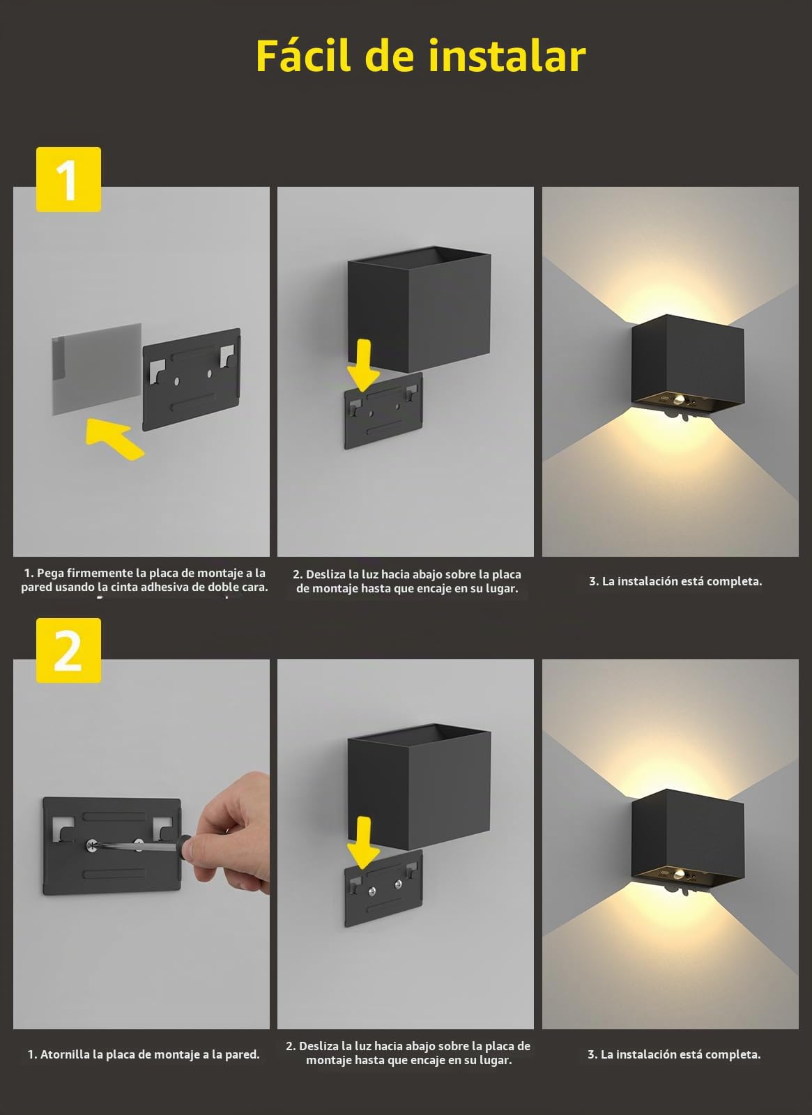 T-SUN 2 Piezas Aplique de Pared con Detector de Movimiento y Mando, 3 Modos Lámpara de Pared Recargable Sin Cable, Aplique de Pared Superior e Inferior con Temporizador para Interior/Exterior