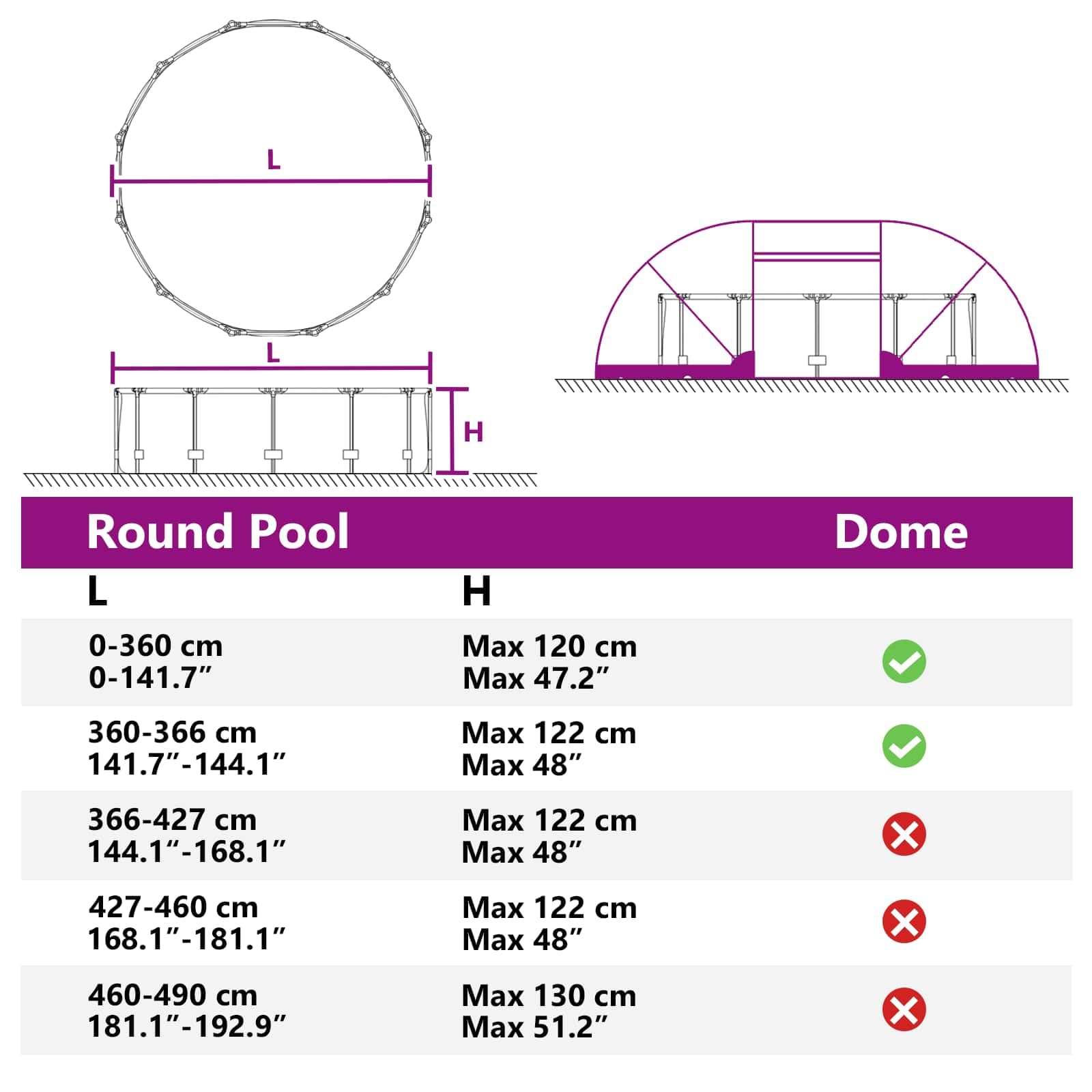 Tenda a cupola per piscina, 538 x 440 x 204 cm, colore azzurro, telone protettivo per piscina, per uso estivo e invernale