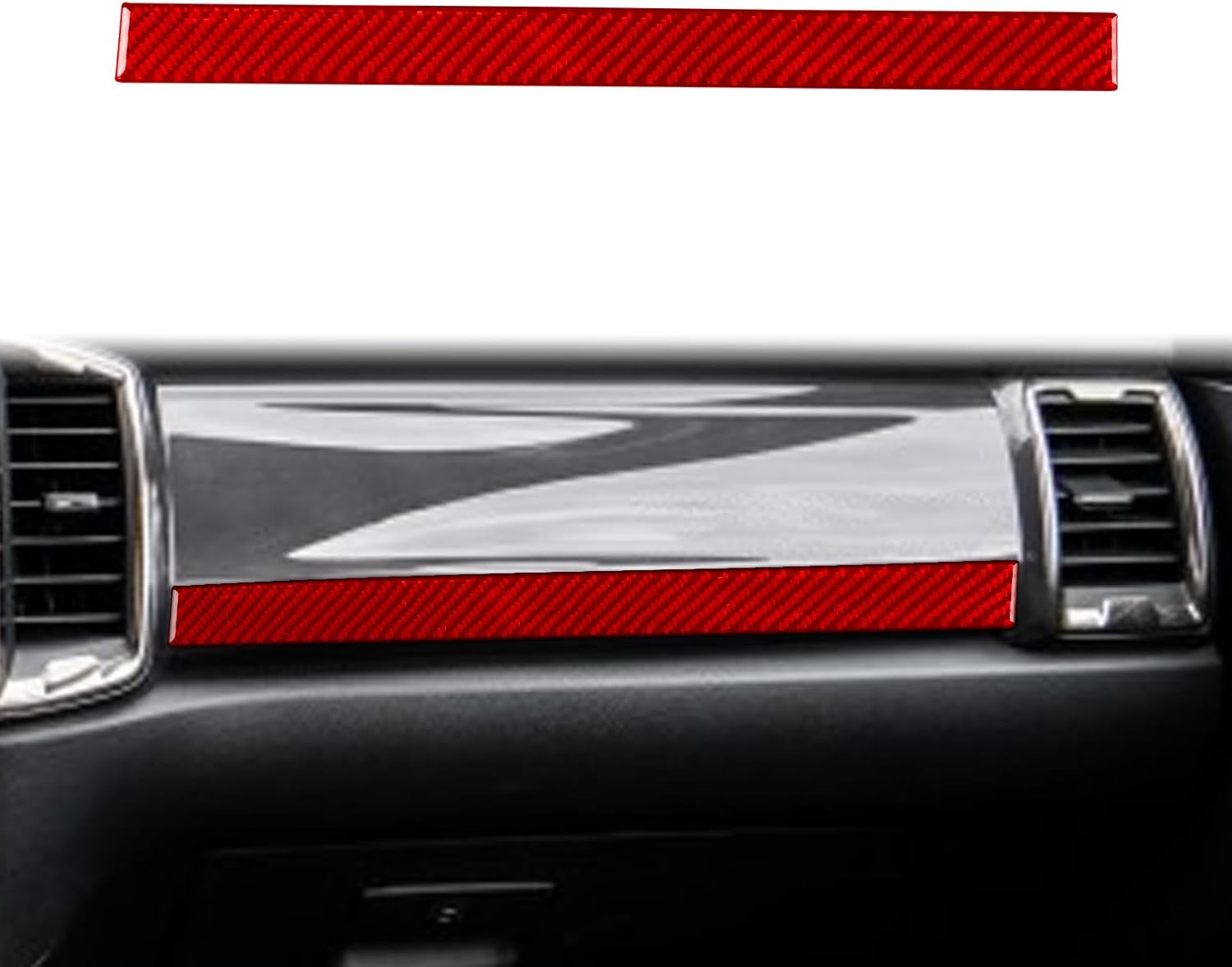 Car Red Carbon Fiber Accessories Passenger Side Dash Trim Protective Cover Sticker Compatible with Ford Ranger Sport 2020 2021 2022