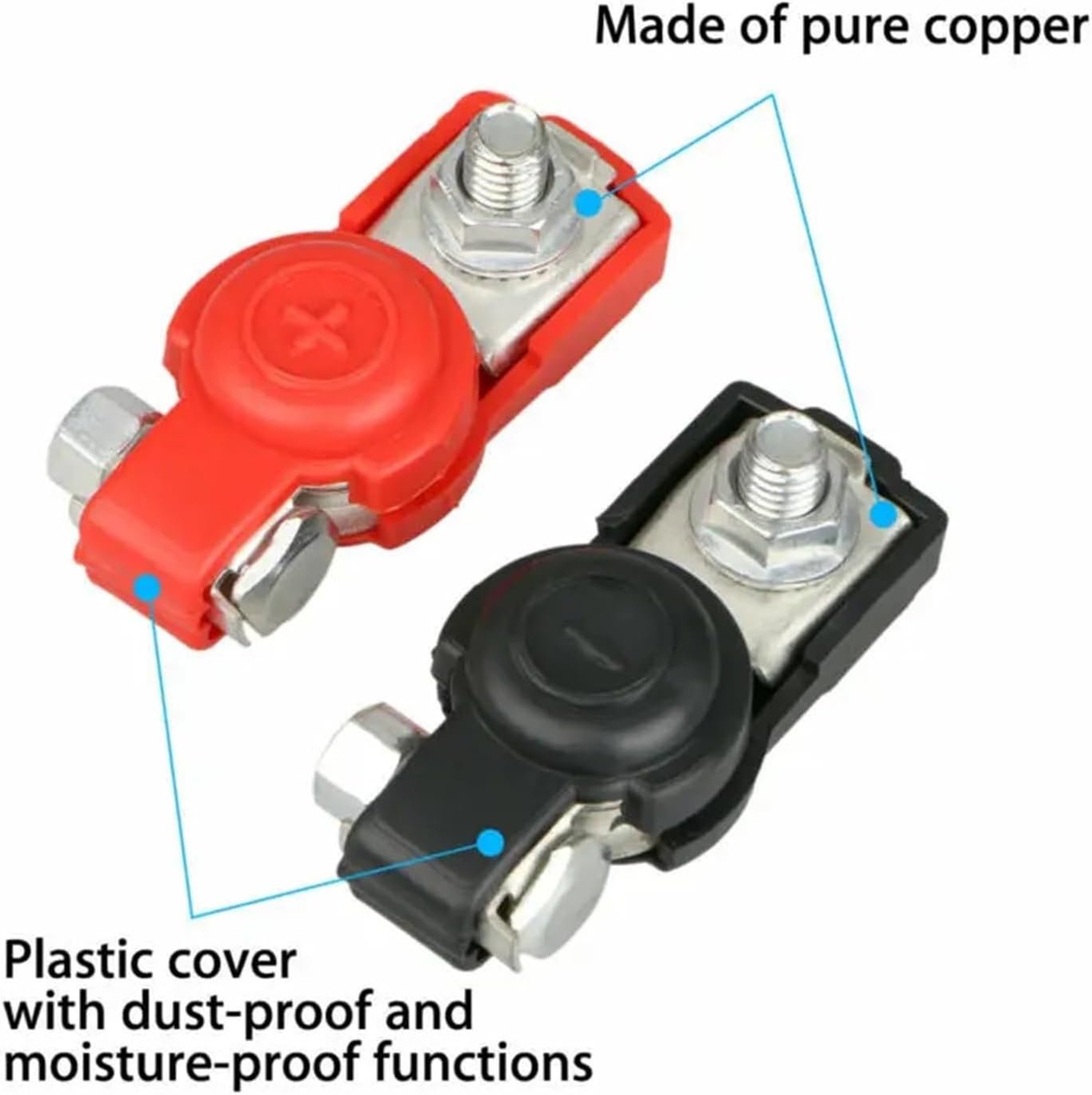 2Pcs Negative Positive Auto Battery Cable Terminal Top Post Clamp For SAE And DIN Batteries