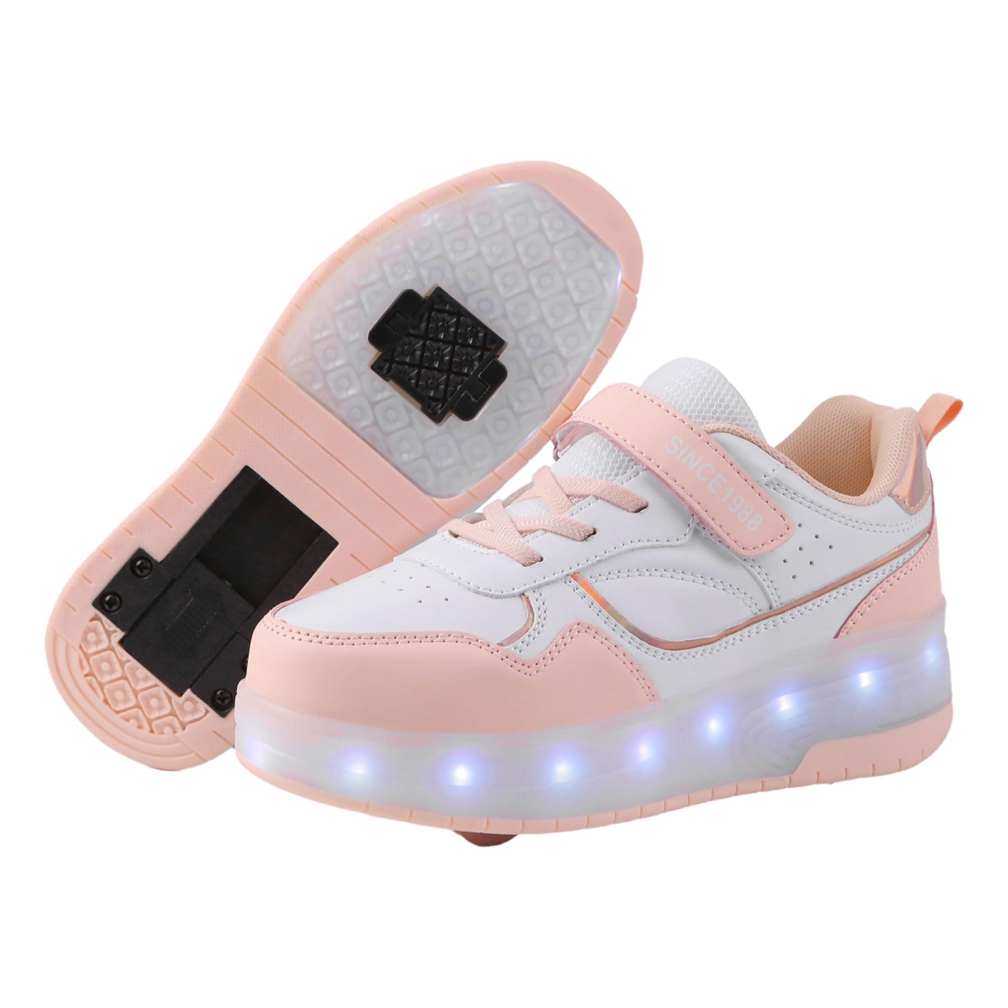 YUNICUS Kids Boys Girls Roller Skate Shoes with LED Wheels Flashing Sneaker USB Rechargeable Shoes for Little Kid/Big Kid Birthday Halloween Christmas(1988Pink34)