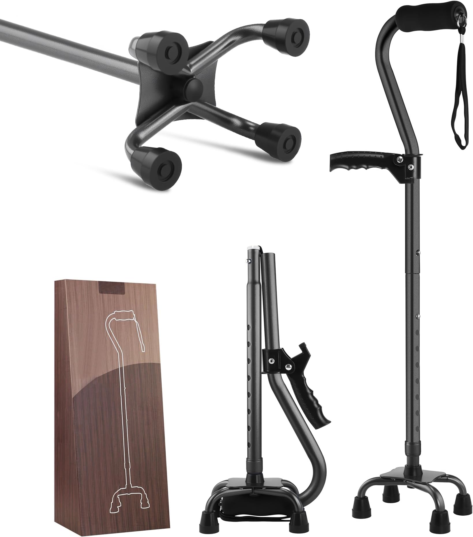 LIXIANG Walking Canes Stablize Women Quad Canes for Seniors & Adults Foldable Adjustable for Men & Women Heavy Duty Freestanding Cane for People with Leg Injuries 3 footings