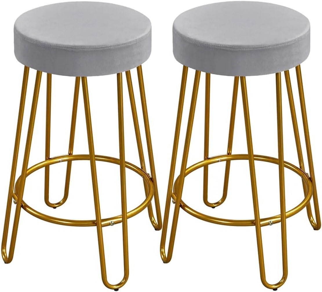 Metal European-Style Counter-Height Bar Stools Two Bar Stools in The Backless Industrial European Style for The Kitchen Counter. Grey, (43 X 43 X 70Cm)