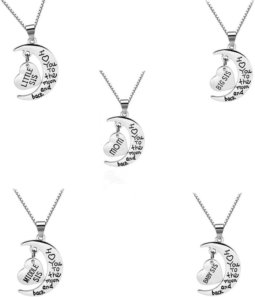 Women Family Jewellery Set Silver Love Heart Baby Mid Big Little Sister Pendant Necklace (#6)