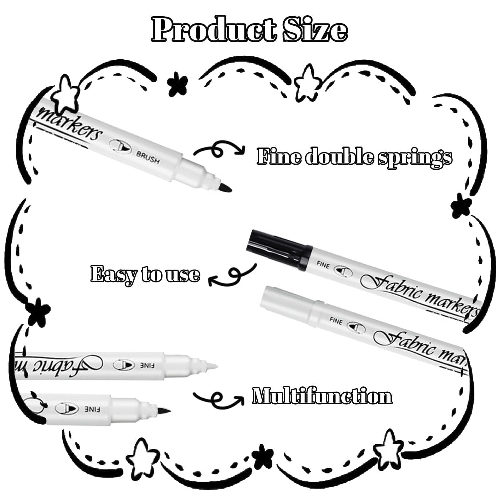 6 Pennarelli Per Tessuti Lavabili - Punta 1-5mm, Impermeabili Per Magliette E Stoffa, Bianco E Nero - Foto 5