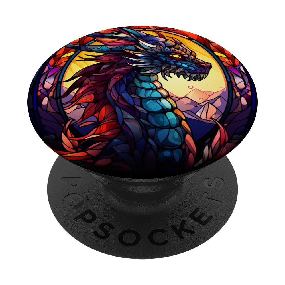 Stained Glass Dragon PopSockets Swappable PopGrip, Black