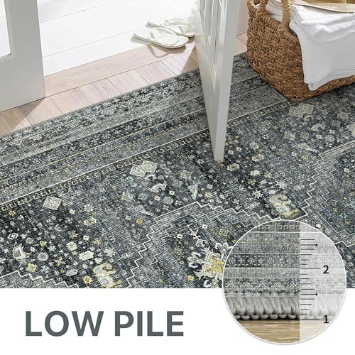 GENIMO 2x10 Non Slip Hallway Runner Rug, Machine Washable, Thin & Low Pile Lightweight for Kitchen, Laundry, Entryway, Bedroom & Living Room, Black