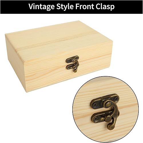 Miniatura 7 de Acrux7 Paquete de 4 cajas de madera sin terminar, caja de madera sin pintar de 7.2 pulgadas con tapa con bisagras, pequeñas cajas de almacenamiento