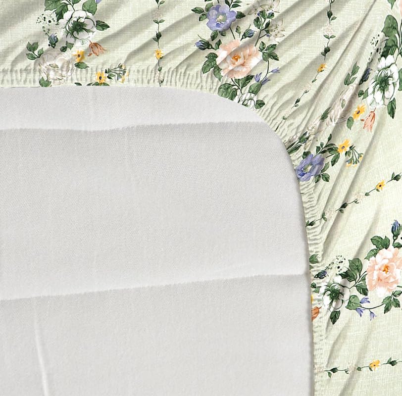 Image of la'amour Cotton All Round Elastic Fitted Bedsheets with 1 Pillow Cover|Single Mattress Bed Breathable| Longlasting | Supersoft Size - 36 x 72 + 6 inches (Color -Green Leaf)