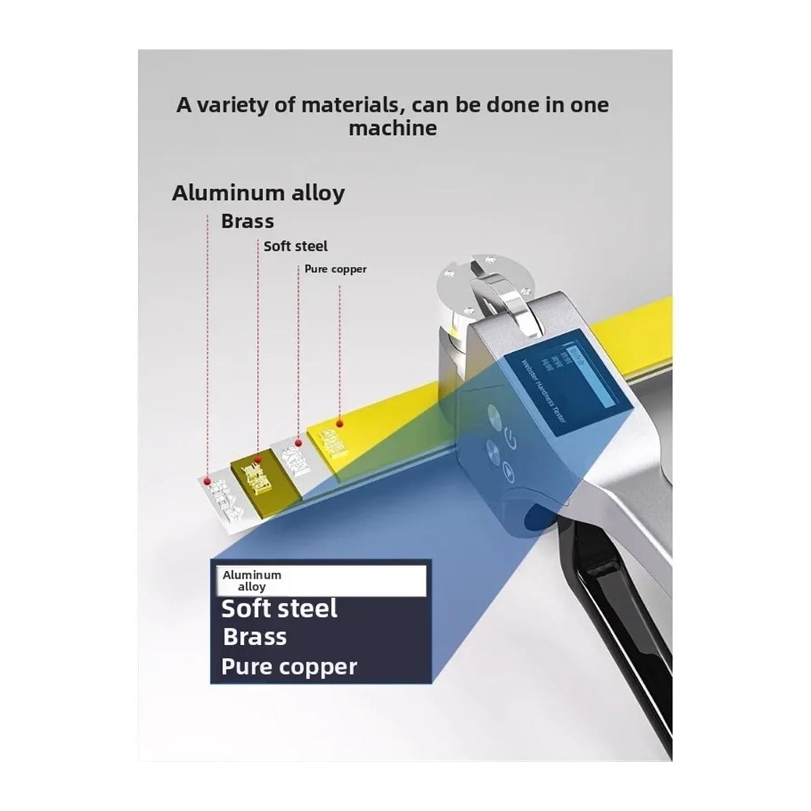 Probador digital de dureza, probador Webster portátil de aluminio con pantalla de medición de alta precisión para pruebas de dureza precisas