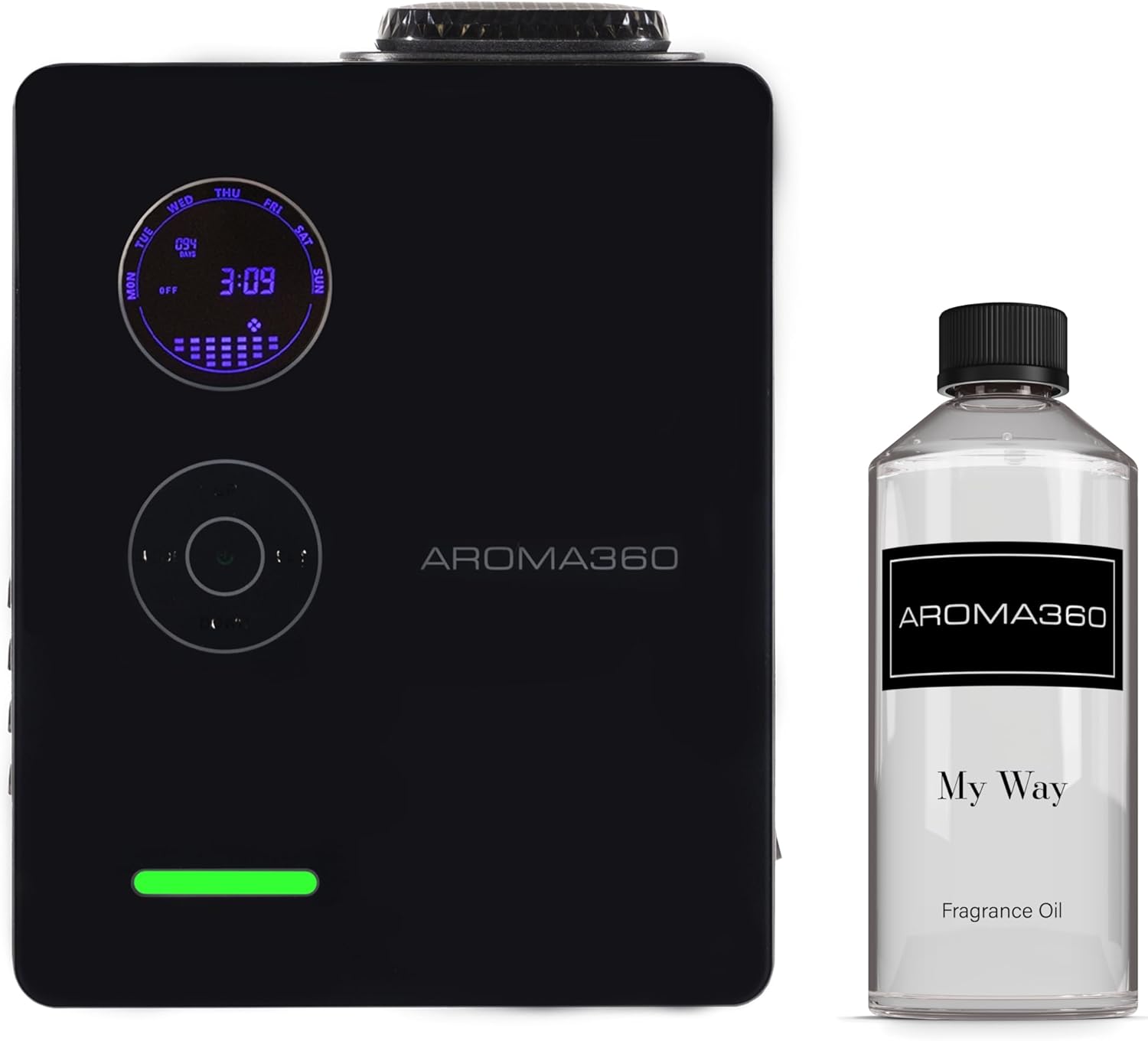 Aroma360 DaVinci360 Scent Diffuser and My Way Fragrance Oil bottle
