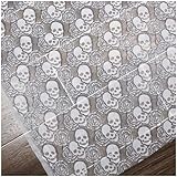 Yachirobi Skull Pattern Lace Tablecloth, 60x36 Inches Lace Fabric Material for DIY Halloween Custume Sewing, Two-Tone Rectangle Tablecloth for Gothic Party(White Ground, Black Yarn)