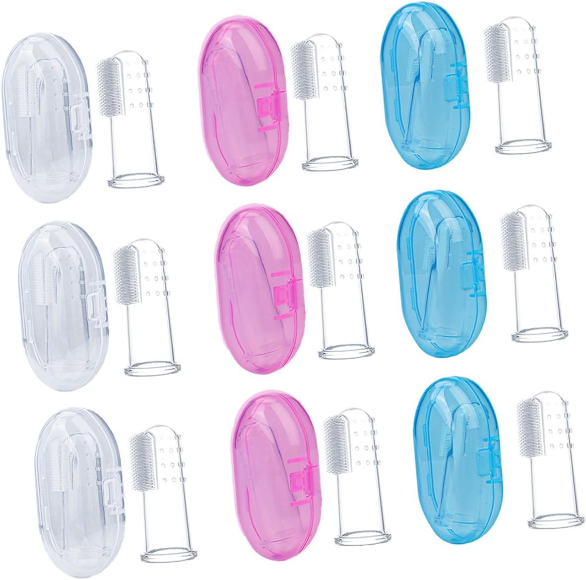 9pcs Silicone Finger Toothbrush with Storage Box Double-Sided Teething Brush for Newborns and Boy Girl Years Gentle Oral Cleaner with Massage Bumps for Milk Stains and Tongue