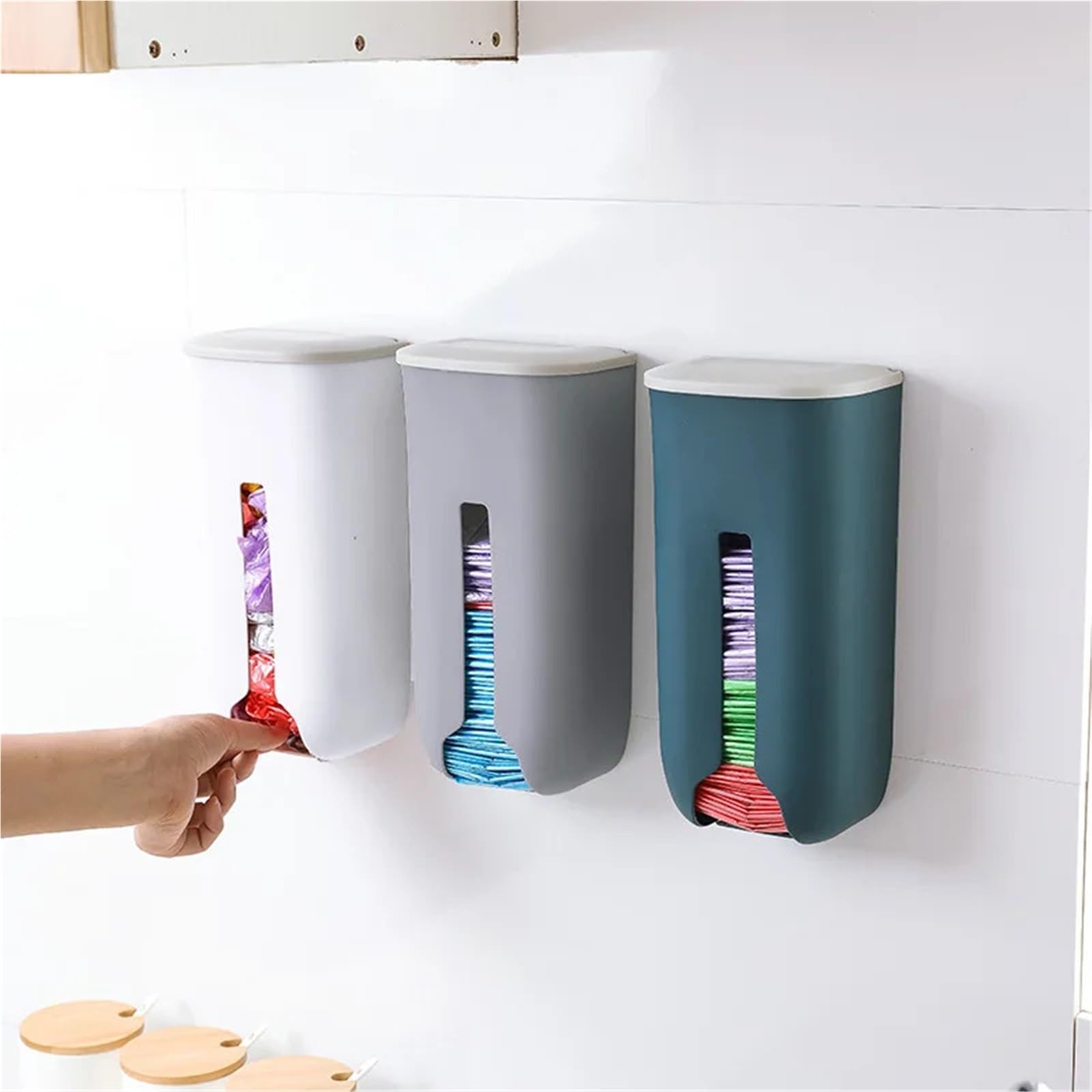 Caja de Almacenamiento Bolsas Basura, dispensador for Cocina, baño, Soporte for comestibles montado en la Pared, contenedor plástico for, 2 uds para Cocina y Baño(Blue)