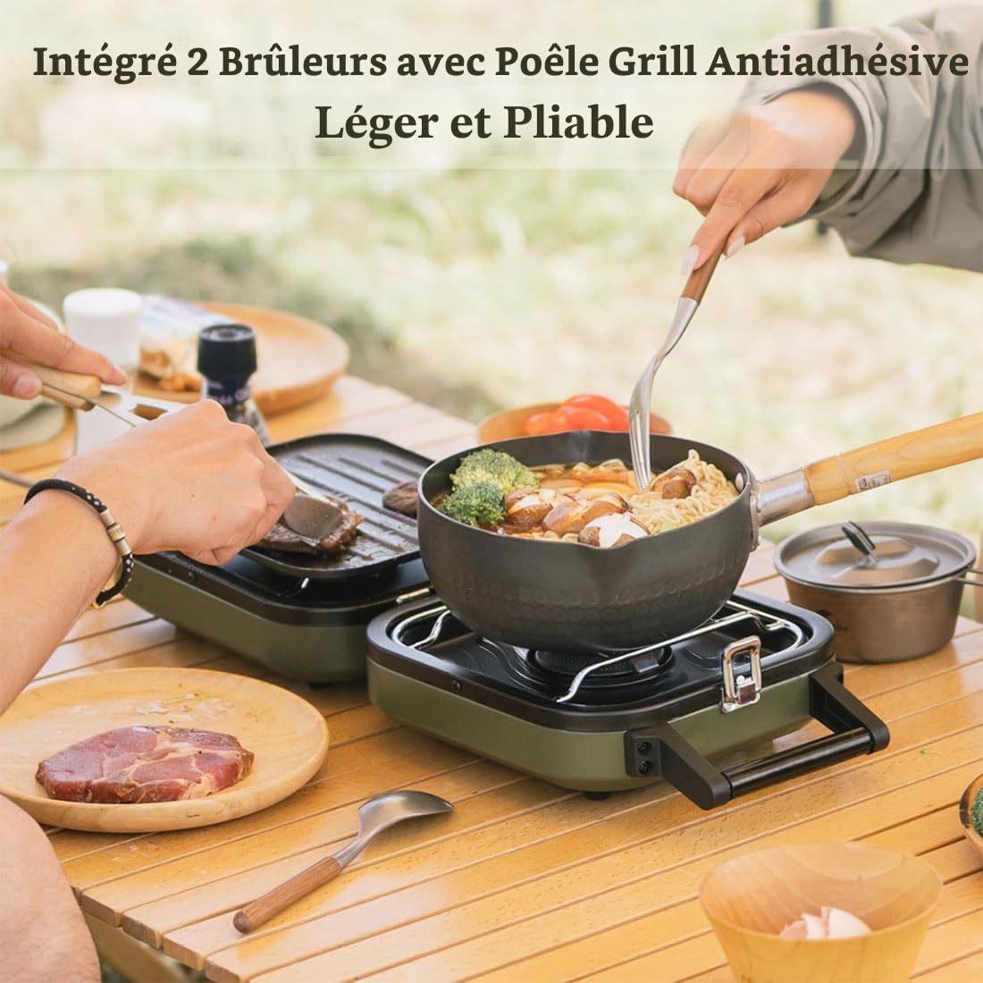 Naturehike Réchaud de Camping à Gaz 2 en 1 - Poêle à Frire Avec Brûleurs Réglables, Poignée de Transport - Portable, en Fer, Parfait Pour le Camping et la Randonnée